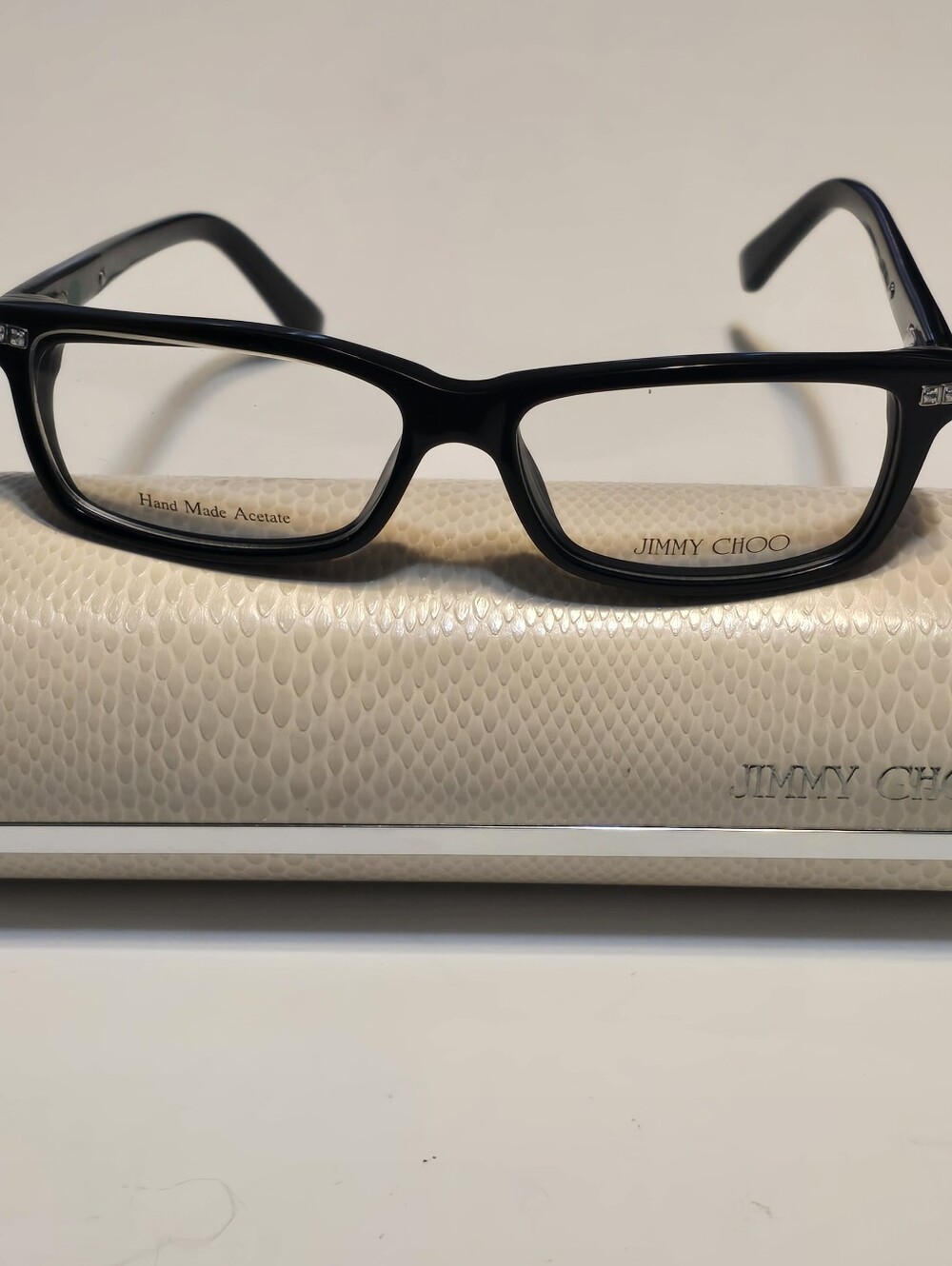 NEW ! Jimmy Choo Black Rectangular Acetate Glasses With Crystal Accents .